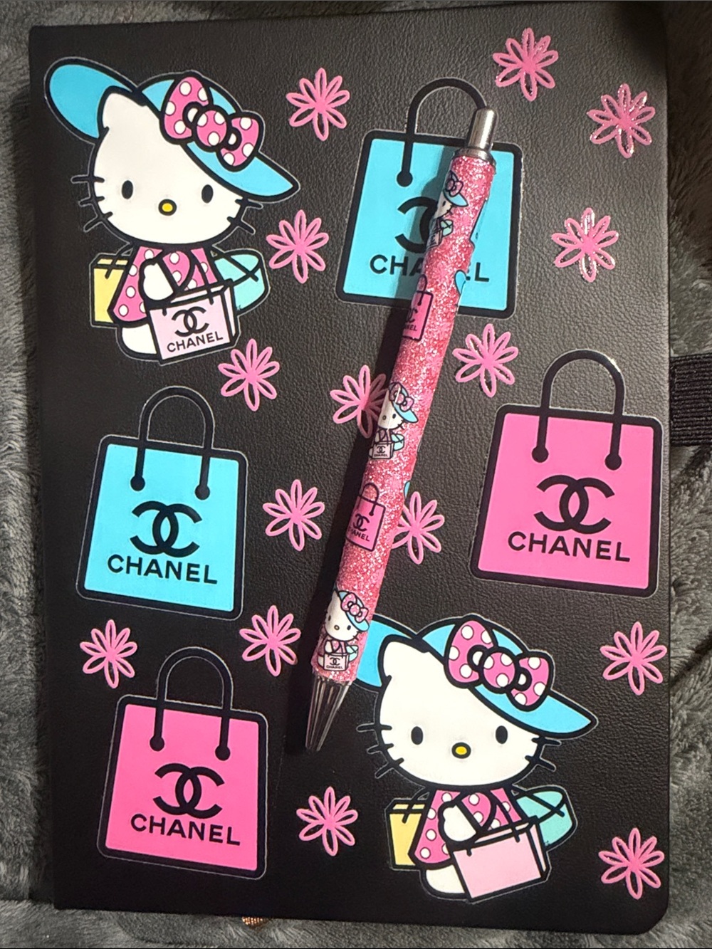 HK Black Journal with Pink & Blue Accents and Matching Pen
